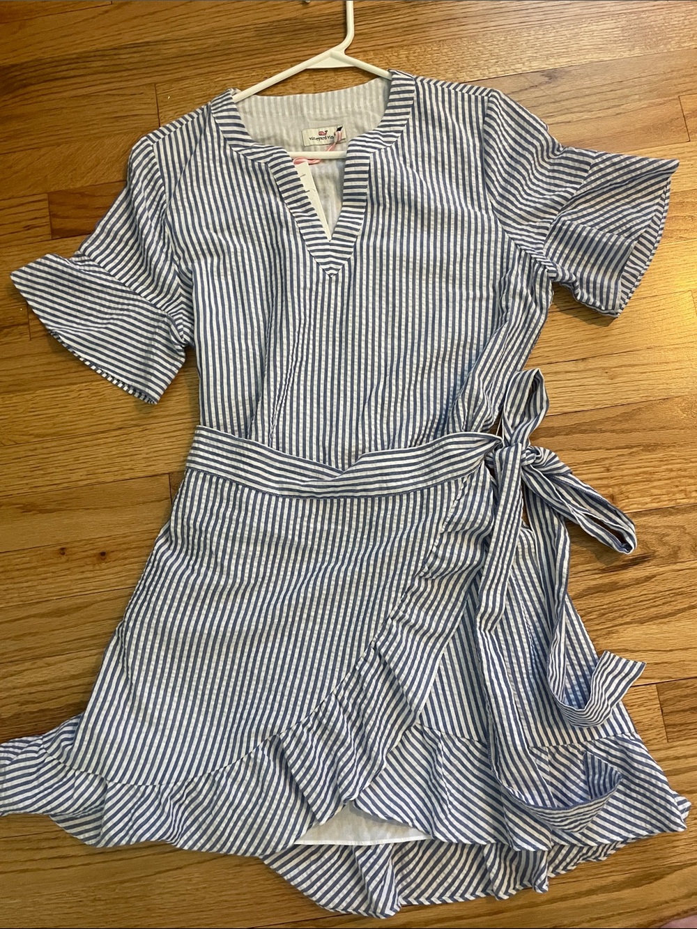 Vineyard Vines Blue & White Striped Wrap Mini Dress
